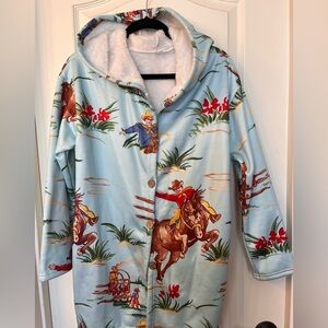 Vintage Cowboy print fleece- lined jacket with hood and pockets